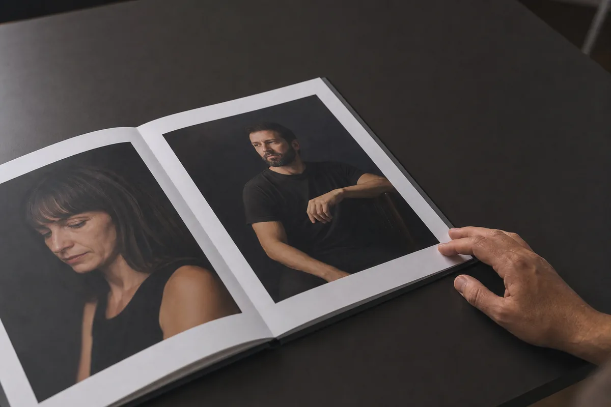 Book abierto sobre la mesa con las páginas vistas en escorzo