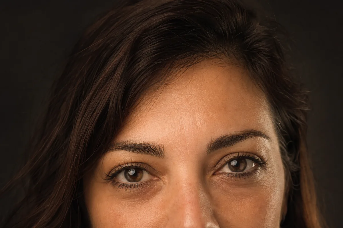 Primer plano de la mirada con reflejos nítidos y expresión amable