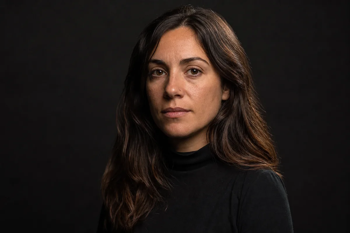 Retrato de embarazada de cabeza y hombros sobre fondo oscuro